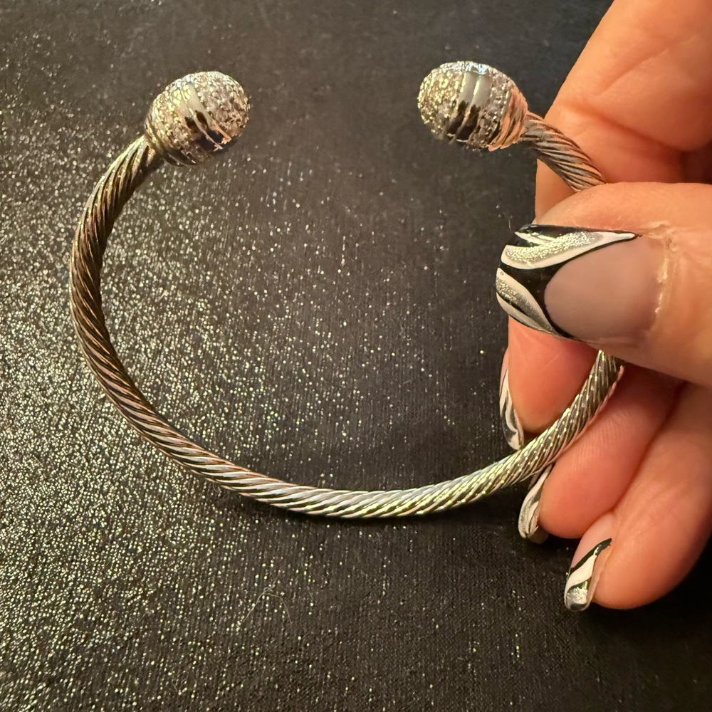 Stunning luxury style bangle with zirconia stones, stainless steel, silver tones